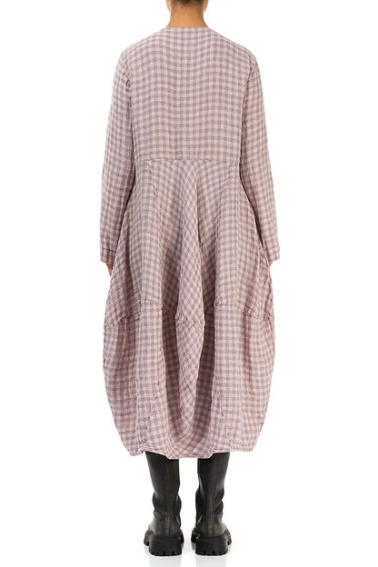 Balloon Pink Check Linen Dress 3
