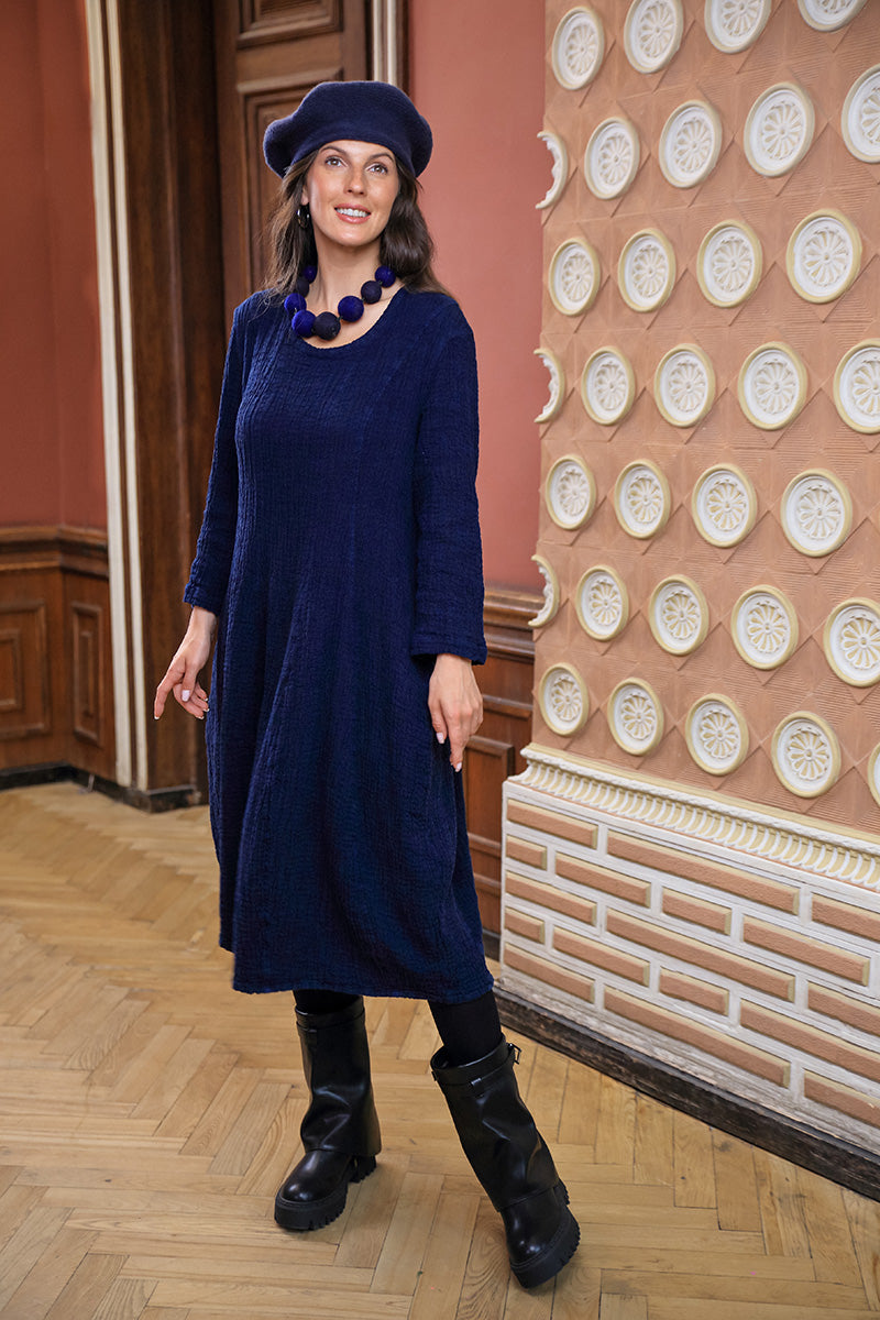Ballon Royalblaues strukturiertes Leinenkleid