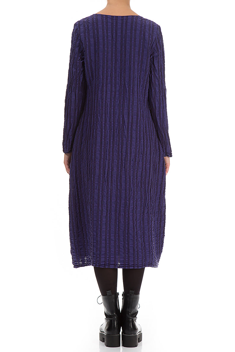 Balloon Royal Purple Checkered Linen Cotton Dress
