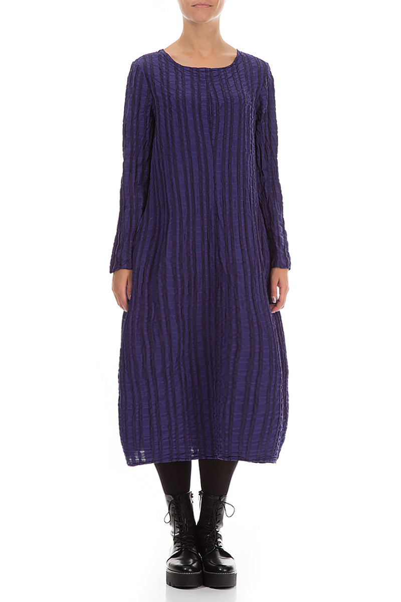 Balloon Royal Purple Checkered Linen Cotton Dress