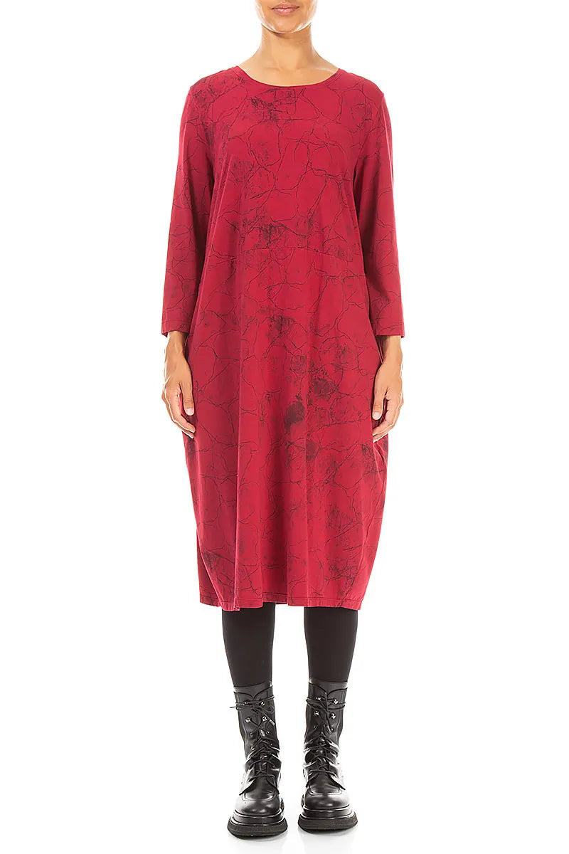 Ballonkleid aus Baumwolle in Rubinrot und Marble-Muster