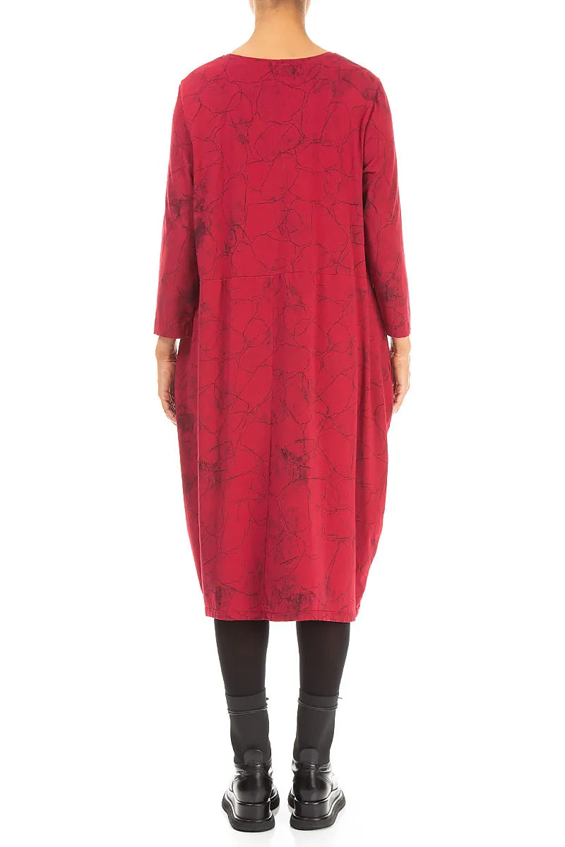 Ballonkleid aus Baumwolle in Rubinrot und Marble-Muster