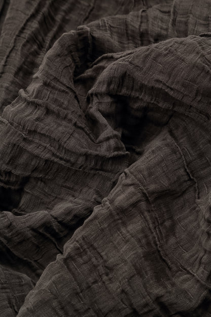 Balloon Shape Crinkled Forest Brown Silk Linen Skirt 5