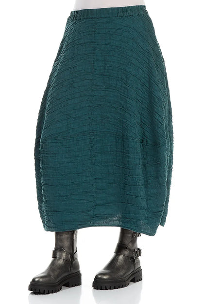 Balloon Shape Crinkled Peacock Silk Linen Skirt 3