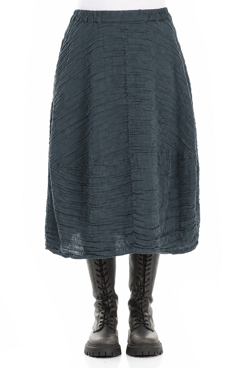 Balloon Shape Crinkled Slate Silk Linen Skirt 1