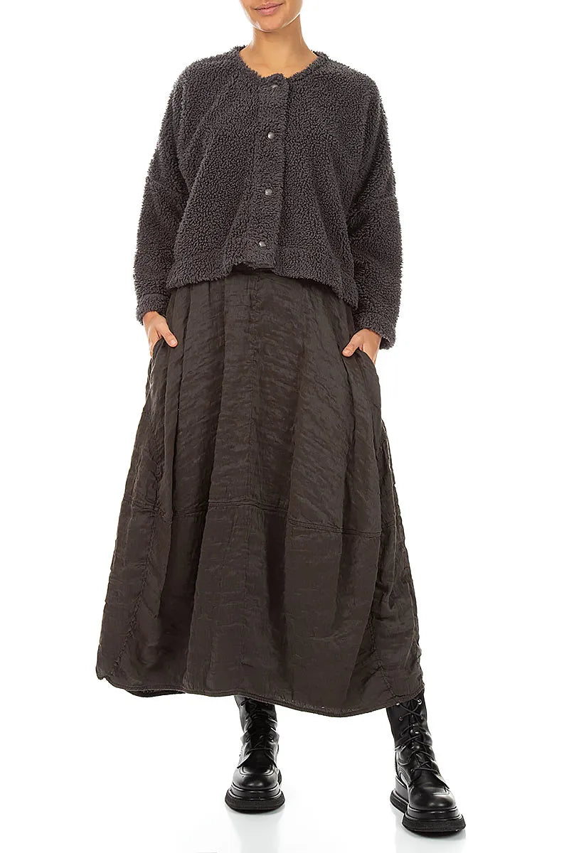 Balloon Shape Textured Forest Brown Silk Linen Skirt 4