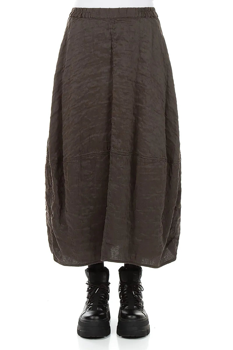 Balloon Shape Textured Forest Brown Silk Linen Skirt 1