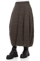 Balloon Shape Textured Forest Brown Silk Linen Skirt 3