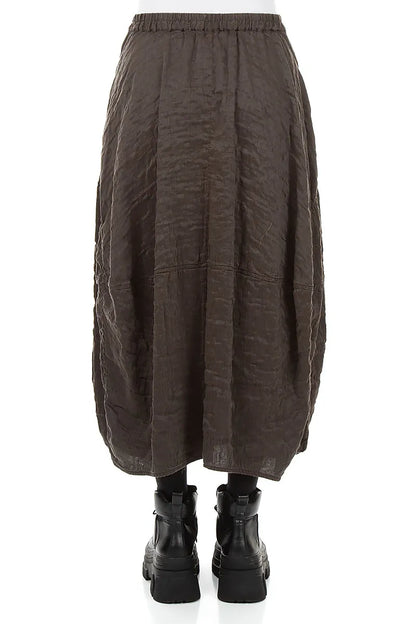 Balloon Shape Textured Forest Brown Silk Linen Skirt 2