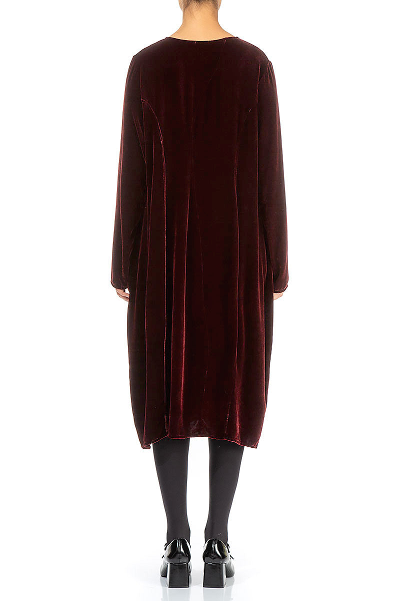 Balloon Single Pocket Dark Merlot Silk Velvet Dress 2