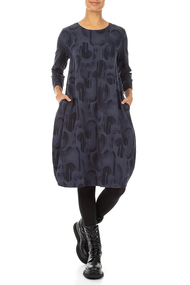 Balloon Slate Blue Paintwave Cotton Dress 4