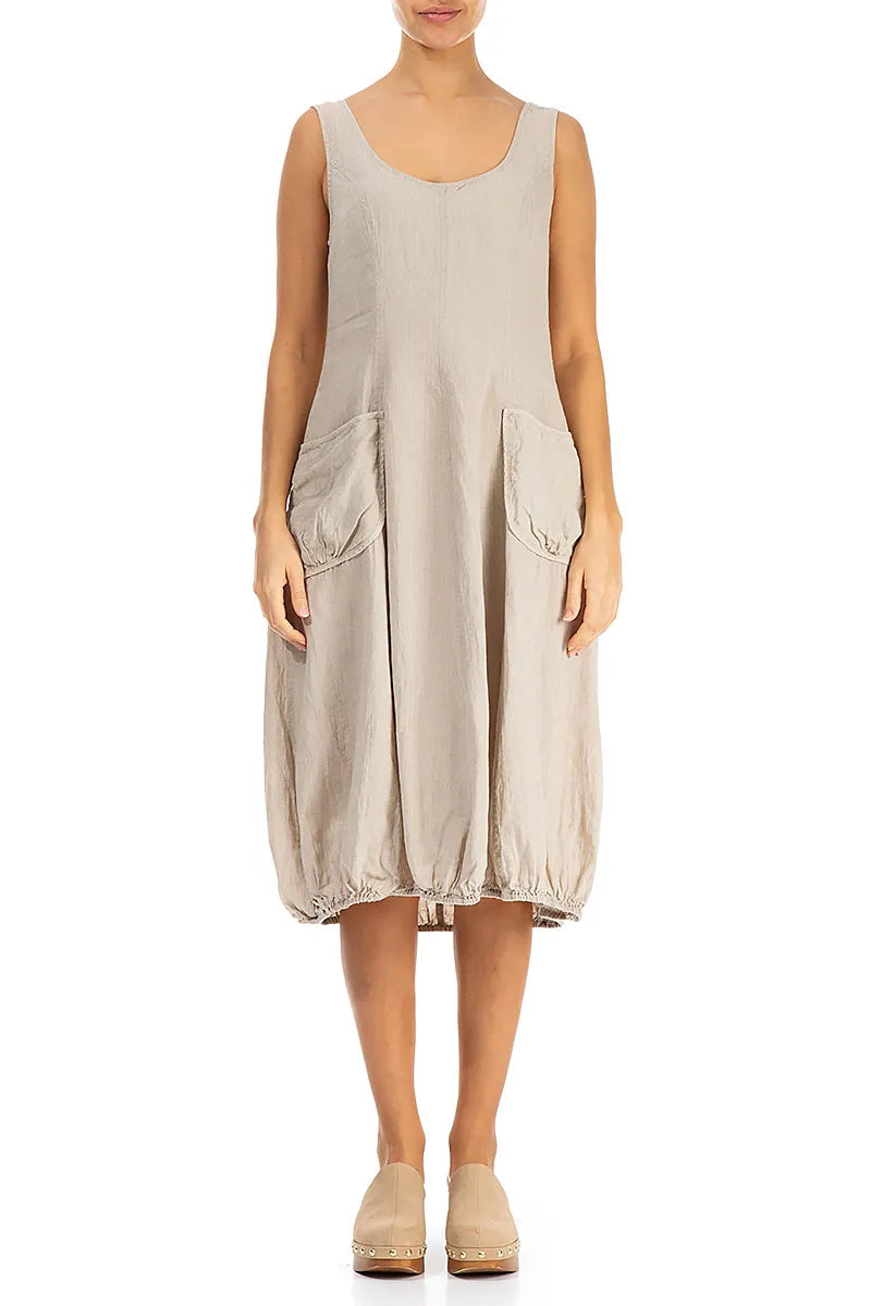 Balloon Sleeveless Natural Linen Dress 1