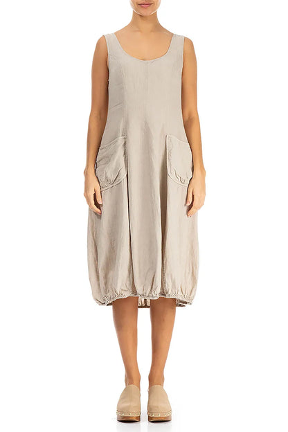 Balloon Sleeveless Natural Linen Dress 1