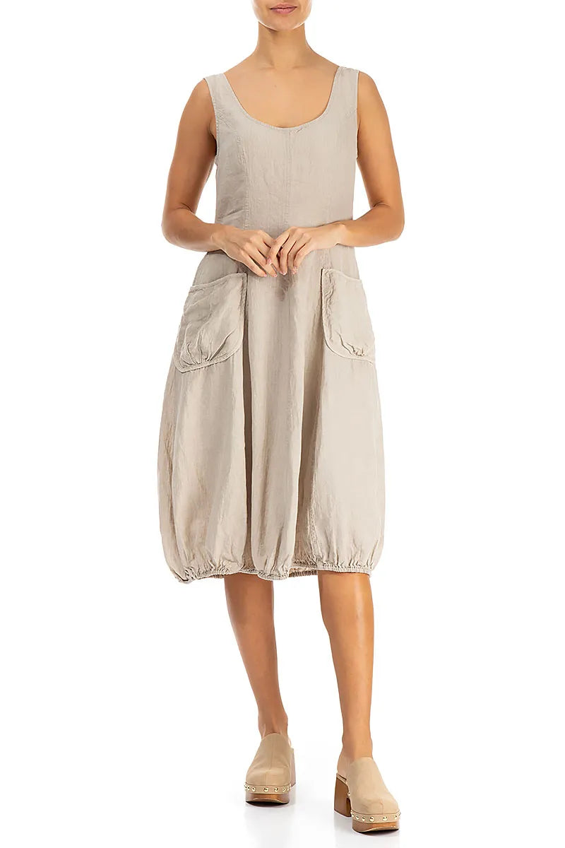 Balloon Sleeveless Natural Linen Dress 4