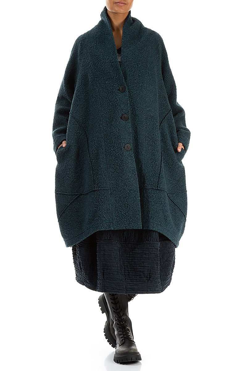 Balloon Teal Plush Wool Cotton Coat 4