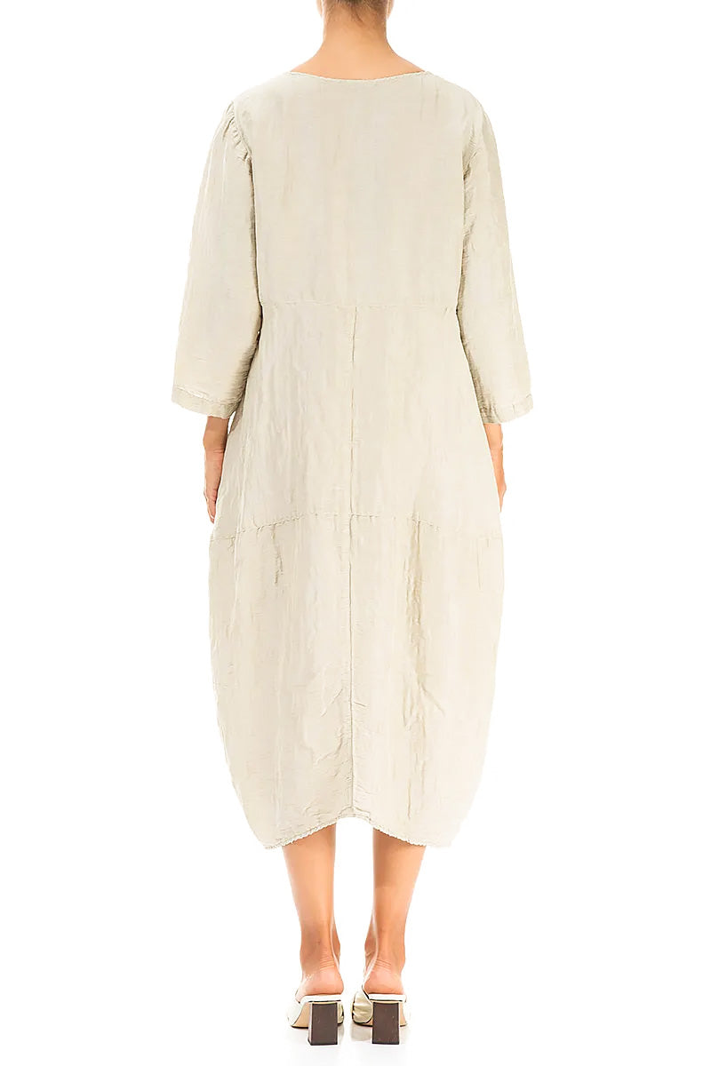 Balloon Textured Laurel Green Silk Linen Dress 2