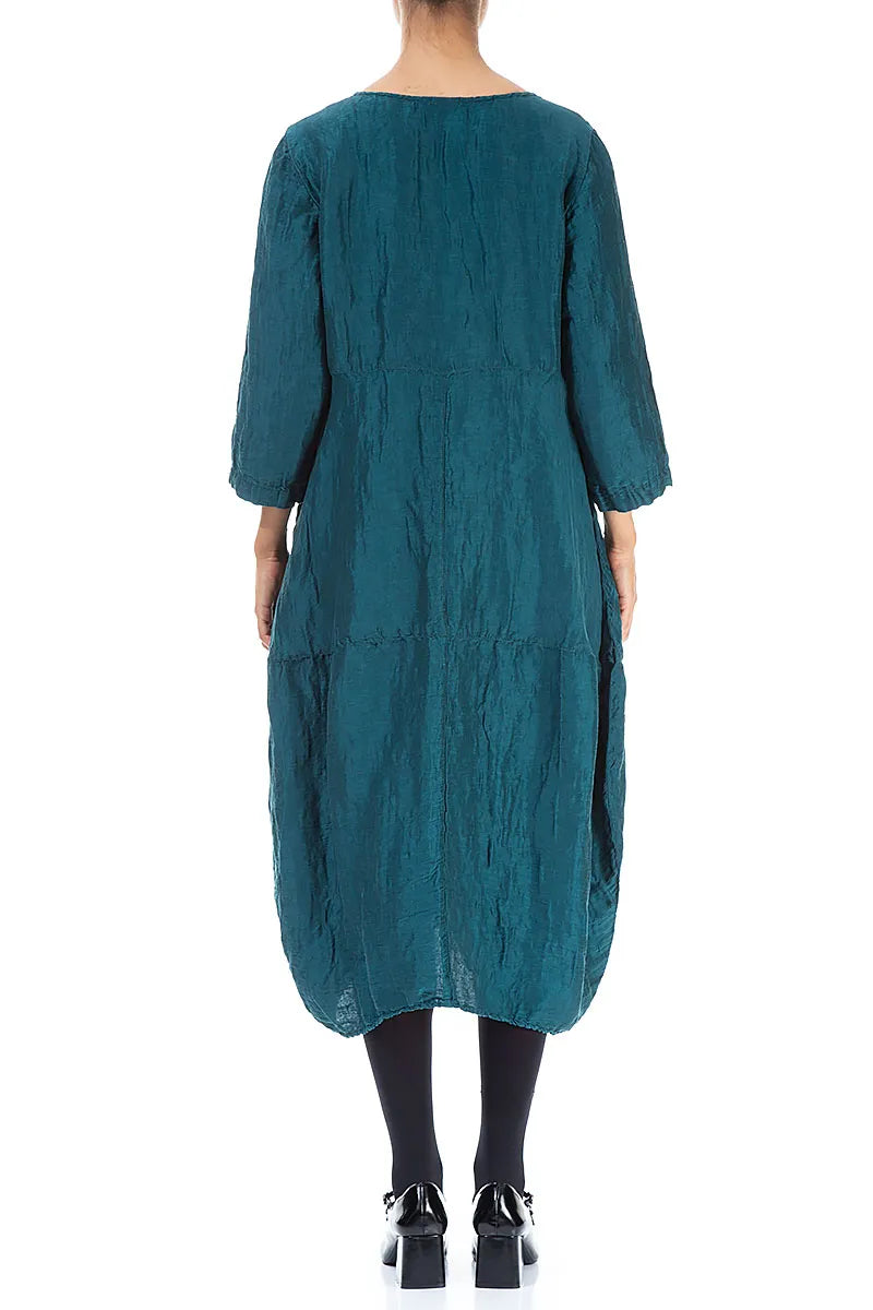Robe en lin et soie à texture ballon et motif paon