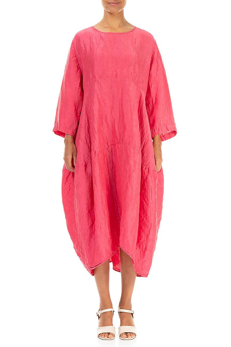 Balloon Textured Raspberry Silk Linen Dress 1