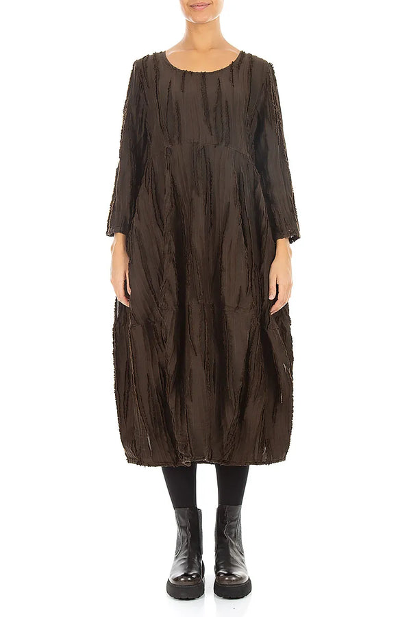 Robe ballon marron truffe à tissage effiloché