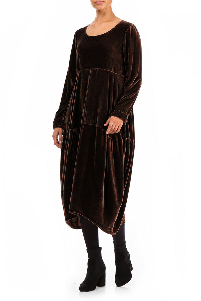 Balloon Truffle Brown Silk Velvet Dress 3