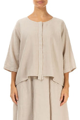Beige Centre Placket Linen Jacket 1