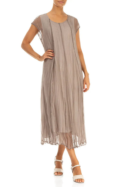 Beige Crumpled Silk Chiffon Dress 4