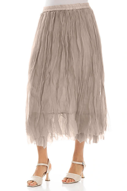 Beige Crumpled Silk Chiffon Skirt 3