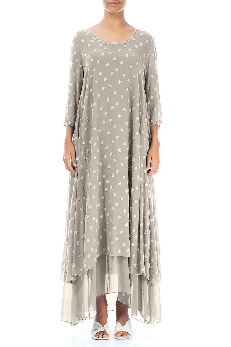 Beige Dotty Silk Maxi Dress