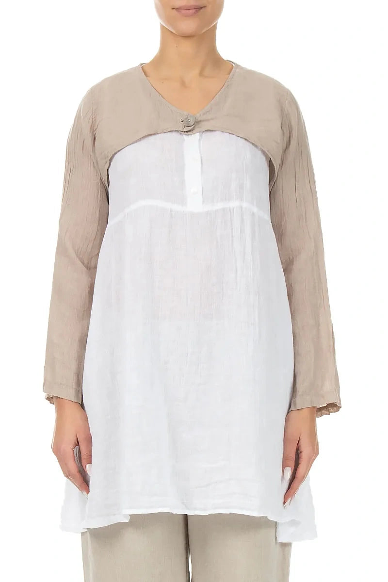 Beige Gaze-Leinen-Overlay-Jacke