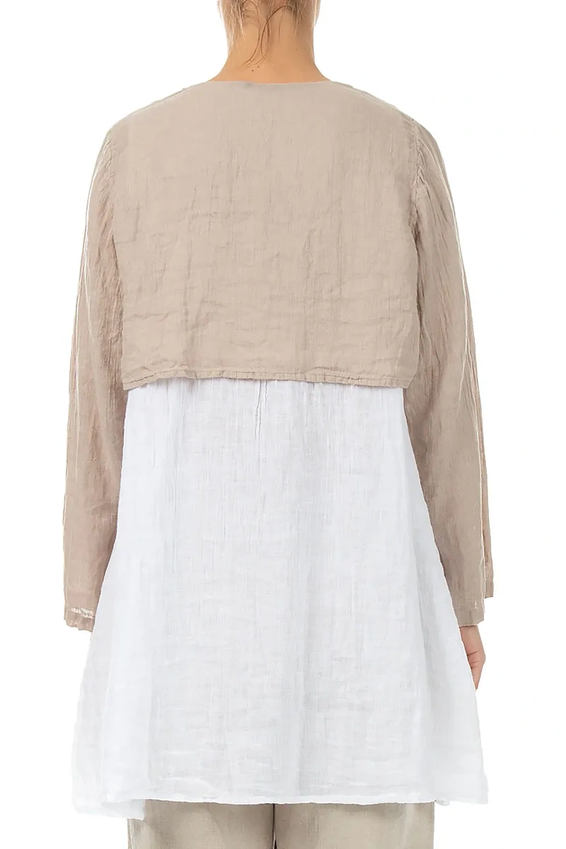 Beige Gaze-Leinen-Overlay-Jacke