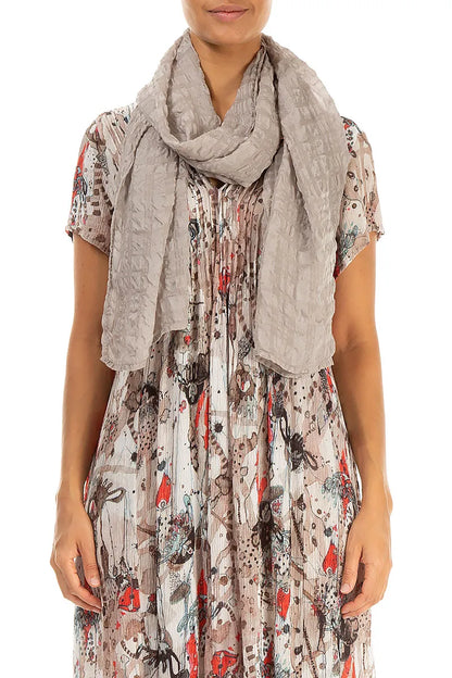 Beige Light Textured Silk Scarf 1