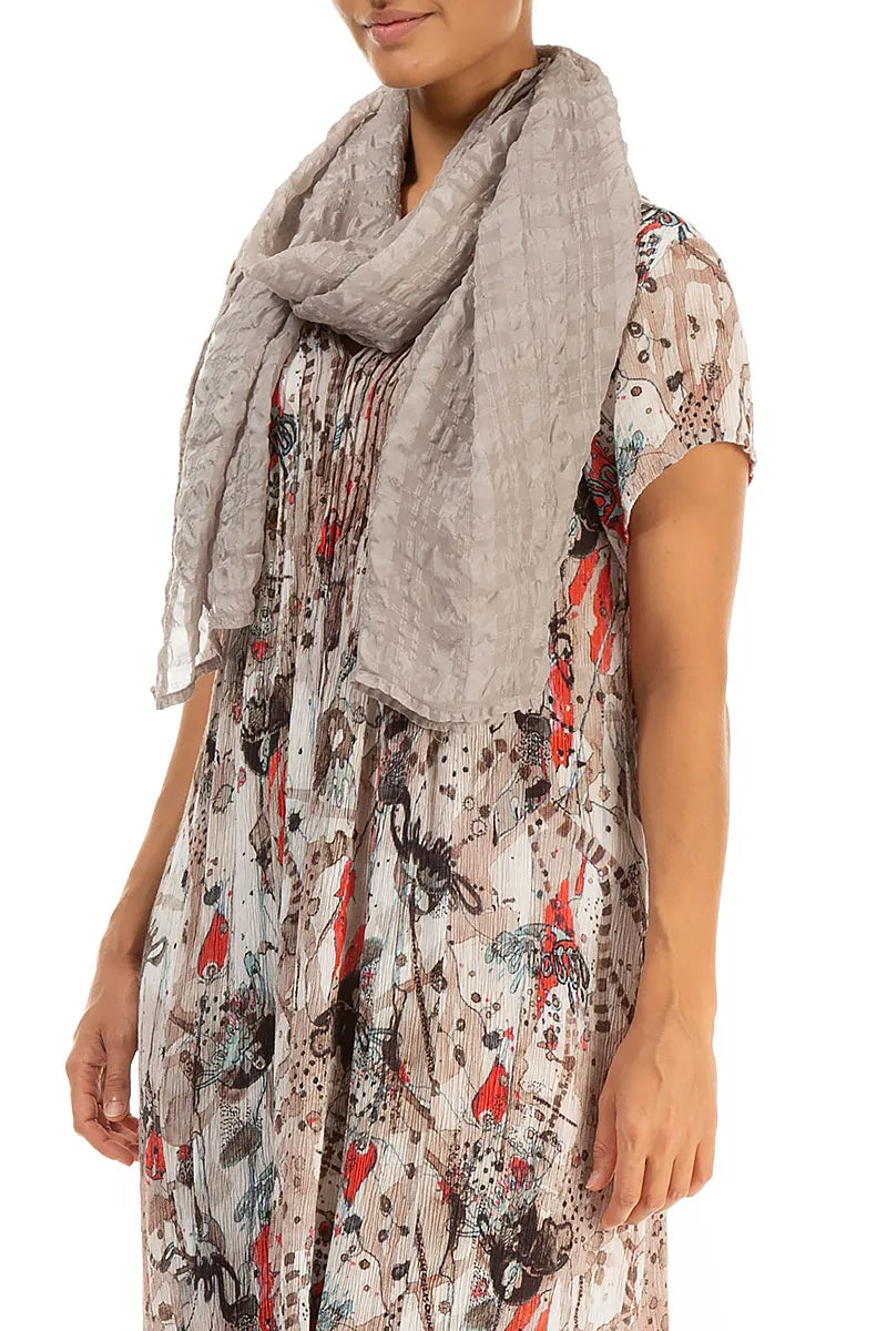 Beige Light Textured Silk Scarf 3