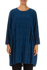 Bell Sleeve Floral Royal Blue Silk Tunic 1