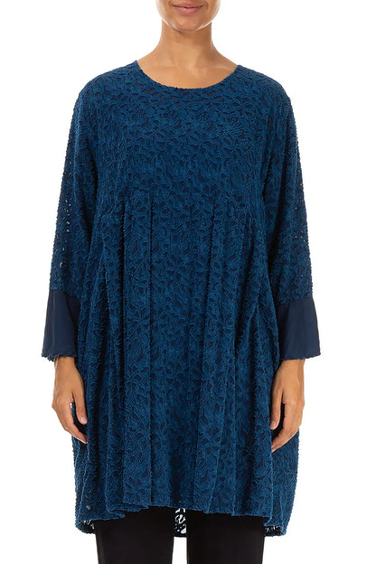 Bell Sleeve Floral Royal Blue Silk Tunic 1