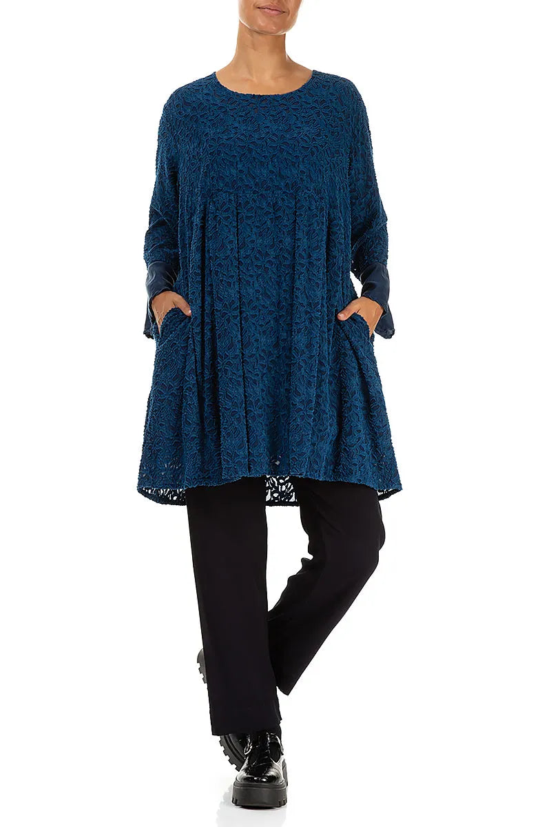 Bell Sleeve Floral Royal Blue Silk Tunic 4