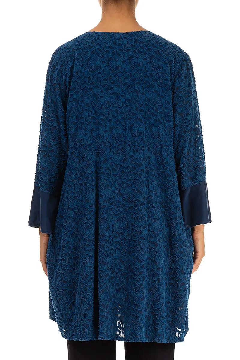 Bell Sleeve Floral Royal Blue Silk Tunic 2