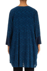 Bell Sleeve Floral Royal Blue Silk Tunic 2
