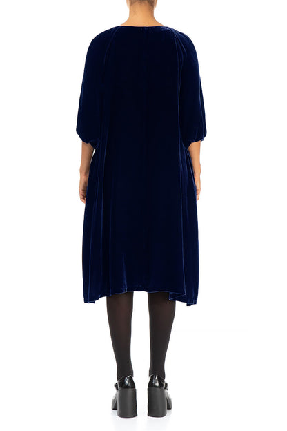 Bishop Sleeves Royal Blue Silk Velvet Dress