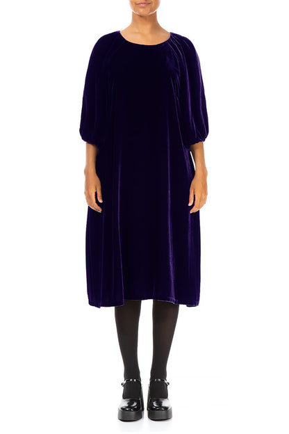 Bishop Sleeves Royal Purple Silk Velvet Dress