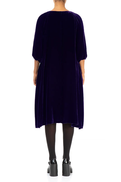 Bishop Sleeves Royal Purple Silk Velvet Dress