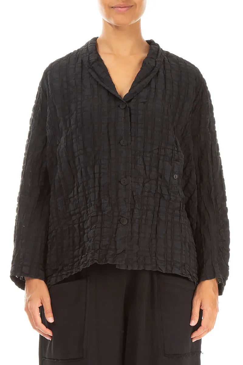 Black Checkered Linen Cotton Jacket 1