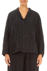 Black Checkered Linen Cotton Jacket 1