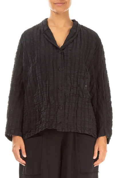 Black Checkered Linen Cotton Jacket 1