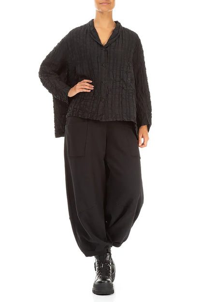 Black Checkered Linen Cotton Jacket 4