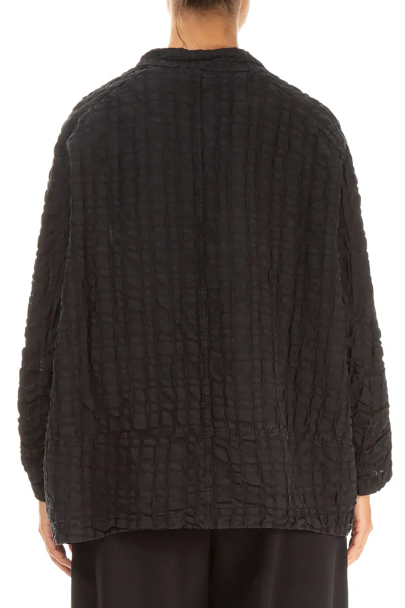 Black Checkered Linen Cotton Jacket 2