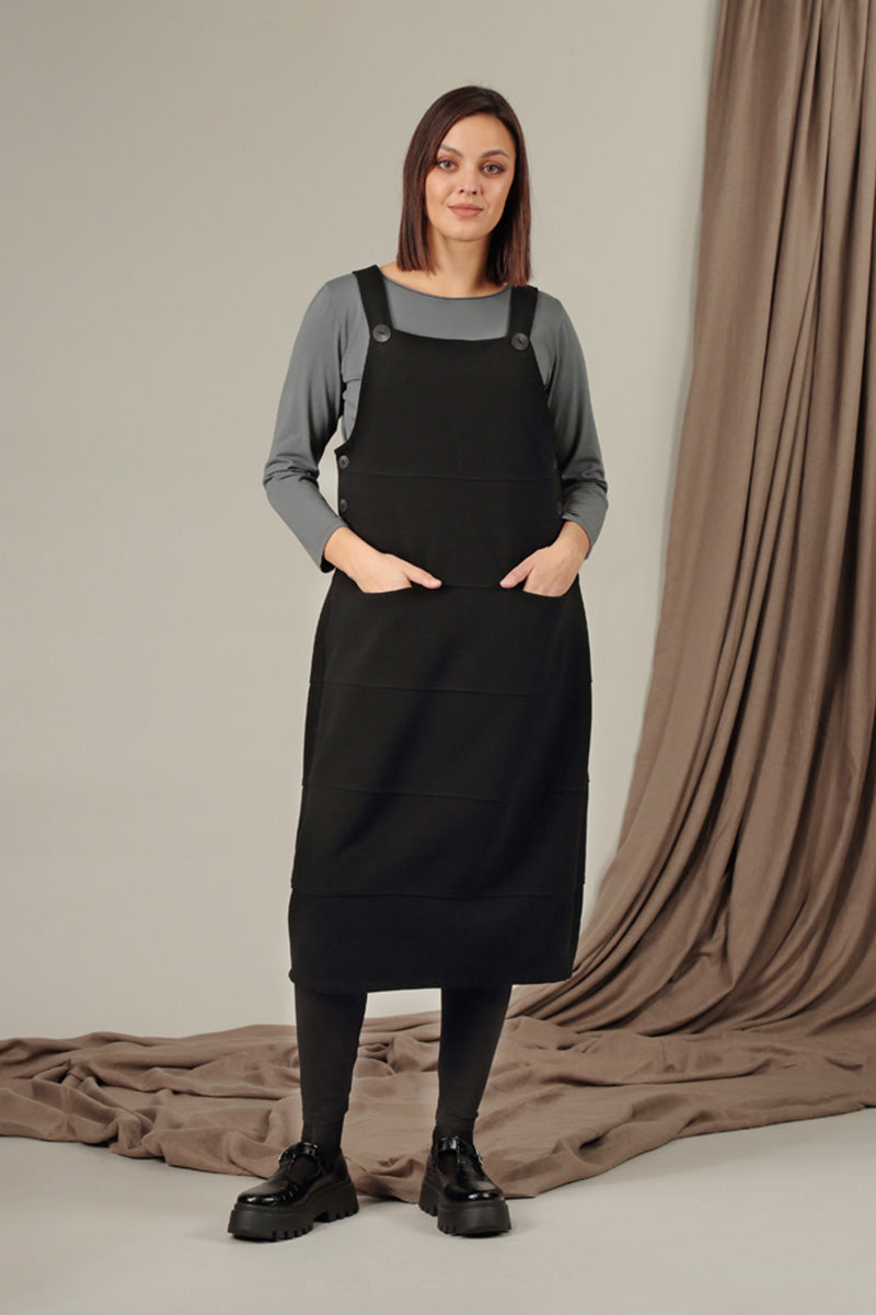 Black Cotton Jersey Balloon Dungaree Dress 7