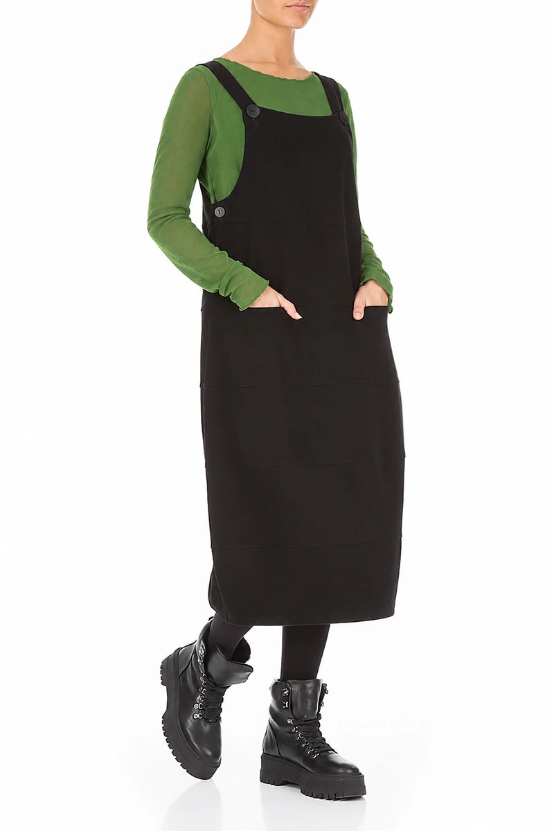 Black Cotton Jersey Balloon Dungaree Dress 5