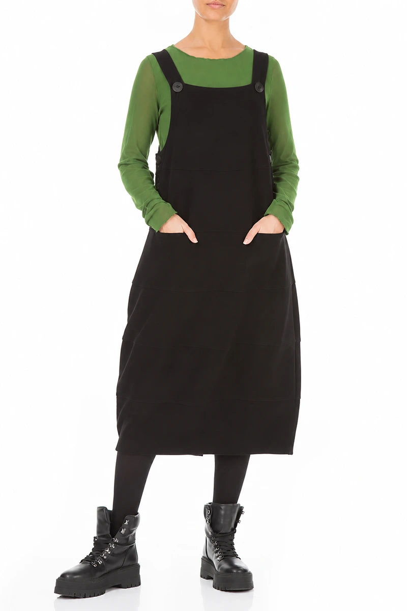Black Cotton Jersey Balloon Dungaree Dress 3