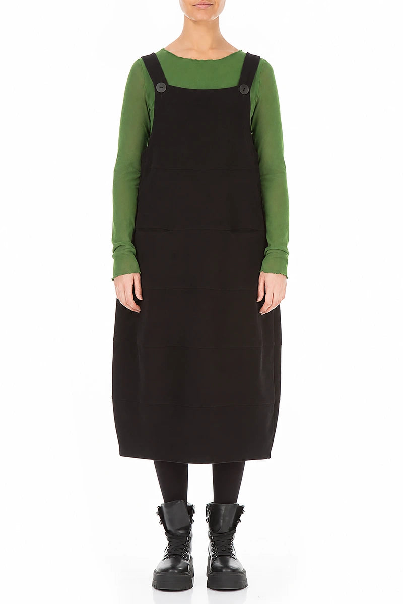 Black Cotton Jersey Balloon Dungaree Dress 1