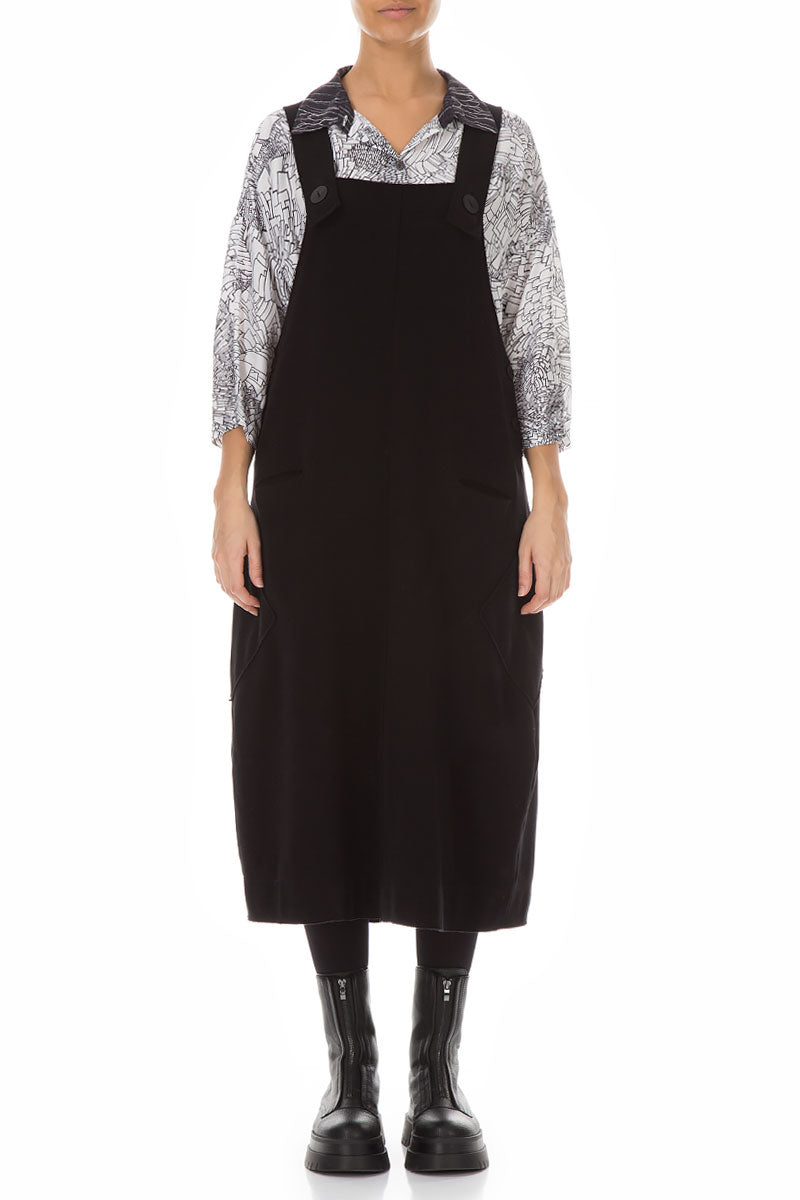 Strappy Black Cotton Dungaree Dress 1